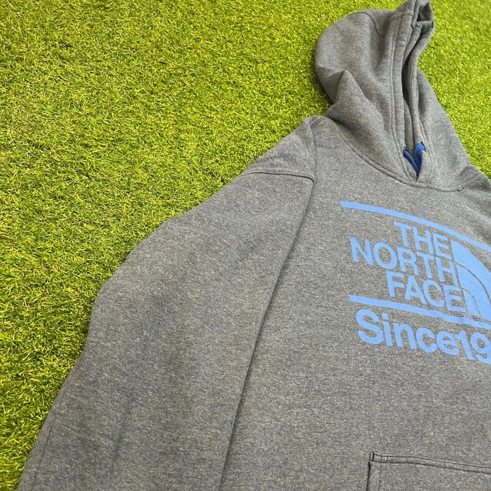 The North Face Mens XXL Gray Blue Logo Since 1968 Pullover Hoodie Sweatshirt